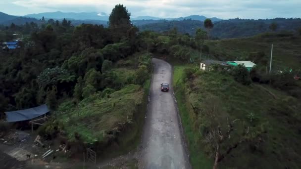 Imágenes Aéreas Drones Pequeñas Aldeas Colombianas Atardecer Camino Parque Nacional — Vídeo de stock