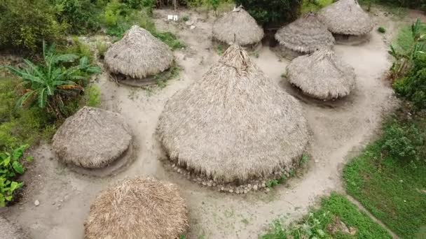 Drohnenaufnahmen Lokaler Häuser Des Indigenen Stammes Der Kogi Der Nähe — Stockvideo
