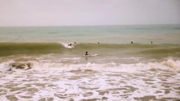 Palomino Colombia Enero Surfistas Atrapando Las Olas Playa Palomino Atardecer — Vídeo de stock