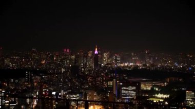 Geceleri Roppongi, Tokyo, Japonya 'dan Japon gökdelenlerinin hava görüntüsü. Şehir merkezi ve iş bölgesi manzarası. Yüksek kalite 4k görüntü