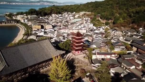 Isla Miyajima Cerca Hiroshima Japón Vista Aérea Una Icónica Puerta — Vídeos de Stock