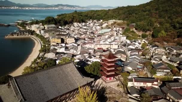 Miyajima Island Der Nähe Von Hiroshima Japan Luftaufnahme Eines Ikonischen — Stockvideo