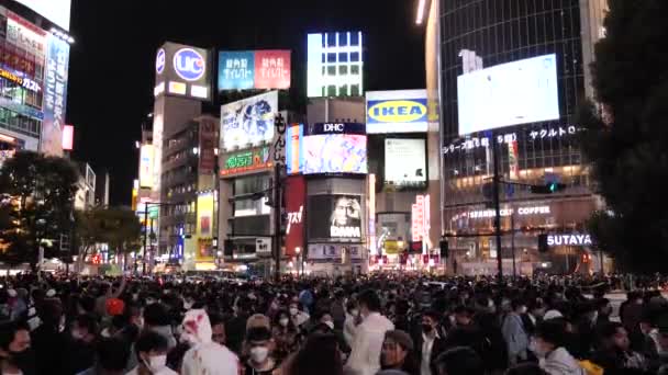 Tokio Japonsko Leden Dav Japonců Kráčí Noci Křižovatce Shibuya Vysoce — Stock video
