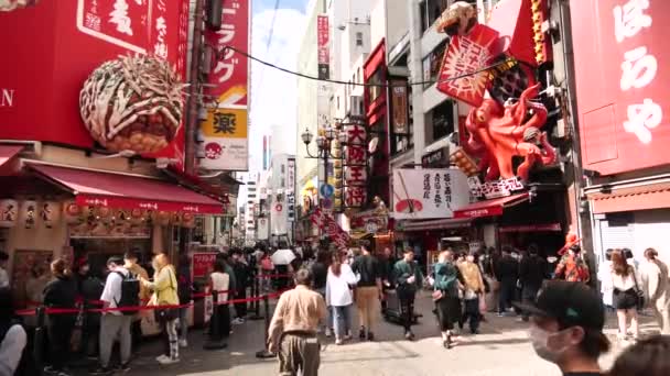 Osaka Jepang Februari Jalan Dotonbori Penuh Orang Selama Sehari Osaka — Stok Video