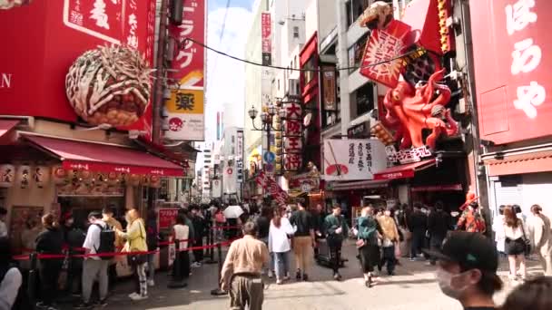 Osaka Japonya Şubat Dotonbori Caddesi Osaka Bir Gün Boyunca Insanlarla — Stok video