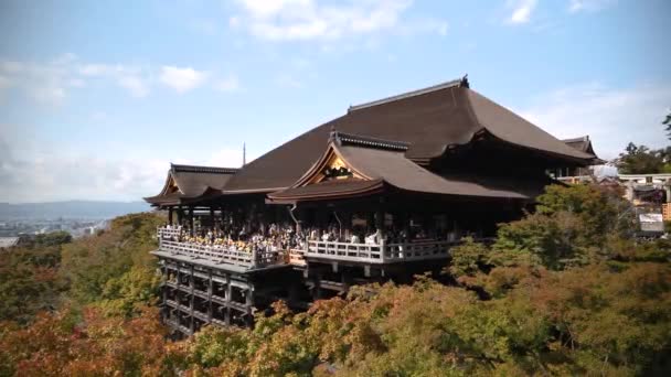 Храм Кійомізу Дери Кіото Японія Буддистський Храм Кійомідзу Восени Блакитним — стокове відео