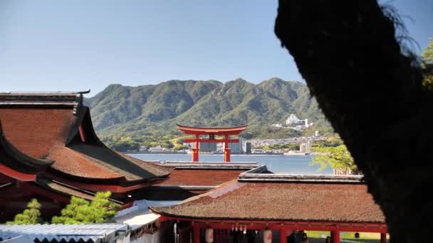 Tetti Templi Giapponesi Cancello Galleggiante Torii Nell Isola Miyajima Hiroshima — Video Stock