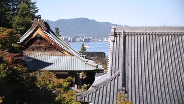 広島の宮島にある日本の仏教寺院の伝統的なルーフトップ 日本の伝統寺院 高品質の4K映像 — ストック動画