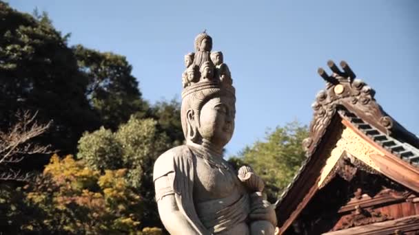 Estátua Bodhisattva Templo Budista Japonês Tradicional Com Belo Telhado Fundo — Vídeo de Stock