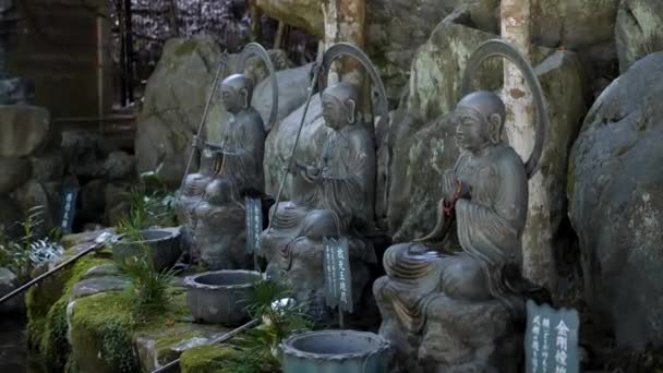 Roca Estatuas Buddha Bodhisattva Naturaleza Isla Miyajima Hiroshima Japón Templo — Vídeos de Stock