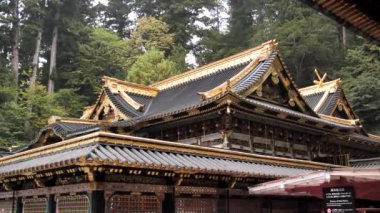 Toshogu Tapınağı. Geleneksel Japon Budist tapınağı ve Nikko, Japonya 'da güzel altın çatılı tapınak. Japonya 'daki tapınakların geleneksel mimarisi. Yüksek kalite 4k görüntü