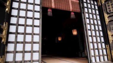 Toshogu Tapınağı. Geleneksel Japon Budist tapınağı ve Nikko, Japonya 'da güzel ahşap kapılı tapınak. Japonya 'daki tapınakların geleneksel mimarisi. Yüksek kalite 4k görüntü