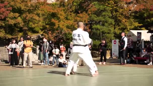 Kyoto Giappone Febbraio 2024 Aikido Allievi Della Cintura Nera Inchinatevi — Video Stock
