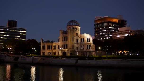 Hiroshima Atombomba Kupola Éjszaka Hiroshima Peace Memorial Park Japánban Kiváló — Stock videók