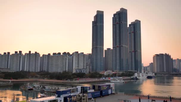Vista Atardecer Rascacielos Busan Corea Del Sur Imágenes Alta Calidad — Vídeos de Stock