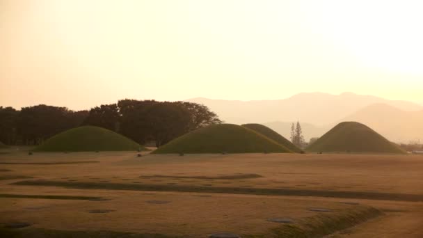 Grandes Tumbas Antiguas Reyes Dinastía Silla Gyeongju Parque Real Tumuli — Vídeos de Stock