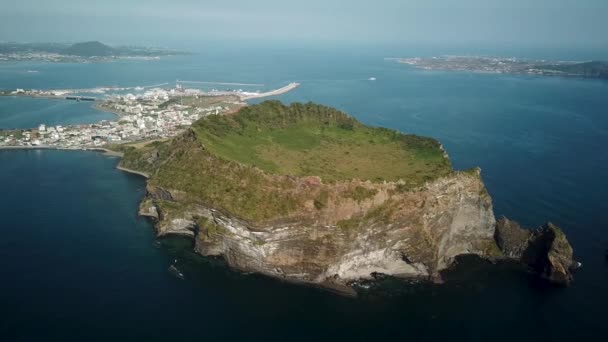 Drone Tiro Seongsan Ilchulbong Ilha Jeju República Coreia Vista Aérea Filmagem De Stock Royalty-Free