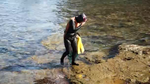 Jeju Island Coreia Sul Abril Haenyeo Traditional Women Divers Jeju Vídeo De Stock Royalty-Free