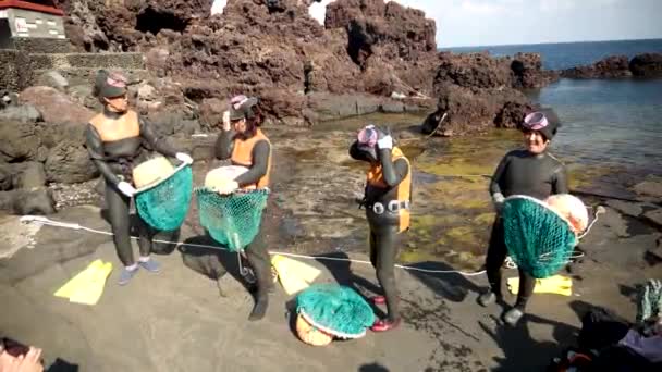 Jeju Island South Korea April Haenyeo Traditional Women Divers Jeju — Stock Video
