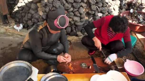Jeju Island Coreia Sul Abril Haenyeo Traditional Women Divers Jeju — Vídeo de Stock