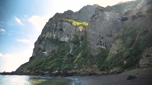 Пляж Сонсан Илчулбонг Острове Чеджу Южная Корея Высококачественные Кадры Стоковое Видео
