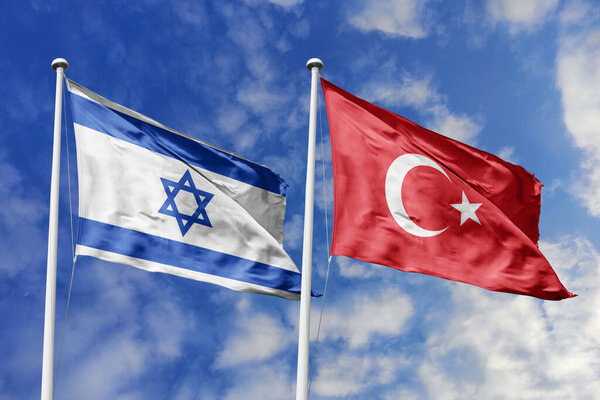 3D иллюстрация, альянс и встреча Израиля и Турции, сотрудничество государств.