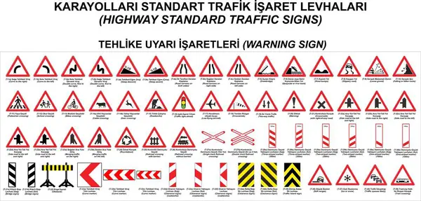 Uyarı tabelaları, Türkiye 'de Yol İşaretleri (Türkçe: Karayollari Standart Trafik Isaret Levhalari, Tahlike Uyari Isaretleri)