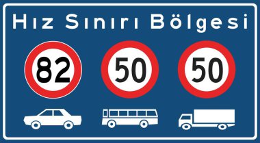 Türkiye 'de hız sınırı, bilgi tabelaları, yol işaretleri. Türk otoyollarındaki standart trafik işaretleri. (Türkçe: Hz Snr Blgesi, Karayol standardı trafik iaret levhalar, Bilgi iaretleri)