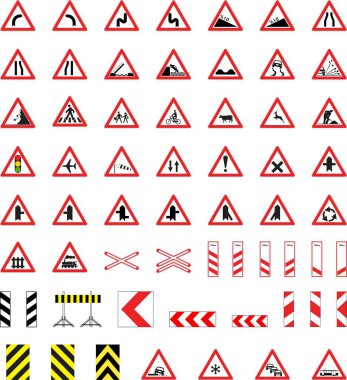 Türkiye Otoyol Standart Trafik İşaretleri, Uyarı İşaretleri (Türkçe: Karayollari Standart Trafik Isaret Levhalari, Tehlike Uyari Isaretleri) 
