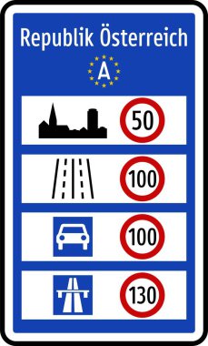 General speed limits in Austria, Informational signs, Road signs in Austria (German: Straenverkehrsordnung) clipart