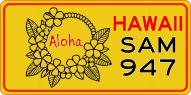 A car license plate marker featuring the Aloha concept and the iconic leis flower, symbolizing Hawaiis spirit of love, peace, and hospitality. This design reflects the island's vibrant culture, embodying unity, nature, and a warm welcome clipart