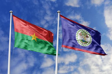 Burkina Faso ve Belize 'nin Bayrakları Mavi Gökyüzüne Karşı Birlikte Dalgalanıyor, Diplomatik İlişkileri ve Küresel Bağlantıları simgeliyor
