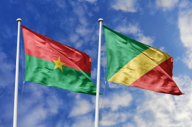 Bir Burkina Faso ve Kongo Cumhuriyeti bayrağı, Orta Afrika birliği için bir metafor, mavi gökyüzüne karşı birlikte el sallayarak dostluğu ve işbirliğini simgeliyor..