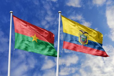 Bir Burkina Faso ve Ekvador bayrağı, Güney Amerika-Afrika bağlarının bir metaforu, mavi gökyüzüne karşı el sallayarak dostluğu ve kültürel değişimi sembolize ediyor..