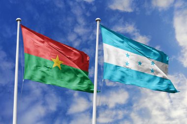 Burkina Faso ve Honduras 'ın Bayrakları Mavi Gökyüzüne Karşı Birlikte Dalgalanıyor, Diplomatik İlişkileri ve Küresel Bağlantıları simgeliyor