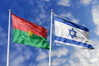Burkina Faso ve İsrail 'in Bayrakları Mavi Gökyüzüne Karşı Birlikte Dalgalanıyor, Diplomatik İlişkiler ve Küresel İlişkileri simgeliyor
