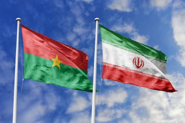 Burkina Faso ve İran 'ın Bayrakları Mavi Gökyüzüne Karşı Birlikte Dalgalanıyor, Diplomatik İlişkileri ve Kıtalararası İlişkileri simgeliyor