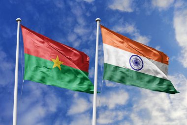 Burkina Faso ve İran 'ın Bayrakları Mavi Gökyüzüne Karşı Birlikte Dalgalanıyor, Diplomatik İlişkileri ve Kıtalararası İlişkileri simgeliyor