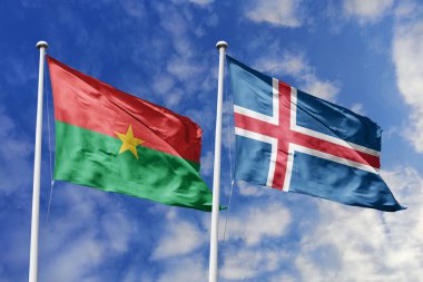  Burkina Faso ve İzlanda 'nın Bayrakları Mavi Gök' e Karşı Birlikte Dalgalanıyor, Diplomatik İlişkileri ve Küresel Bağlantıları simgeliyor