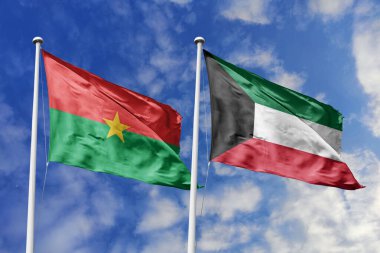 Burkina Faso ve Kuveyt 'in Bayrakları Mavi Gökyüzüne Karşı Birlikte Dalgalanıyor, Diplomatik İlişkiler ve Küresel Ortaklığı simgeliyor