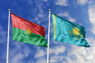 Burkina Faso ve Kazakistan 'ın Bayrakları Mavi Gökyüzüne Karşı Birlikte Dalgalanıyor, Diplomatik İlişkileri ve Küresel Bağlantıları Sembolize Ediyor