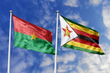 Bir Burkina Faso ve Zimbabwe bayrağı, Afrika 'nın direnci için bir metafor, mavi gökyüzüne karşı birlikte el sallayarak birliği ve ortak gücü simgeliyor..