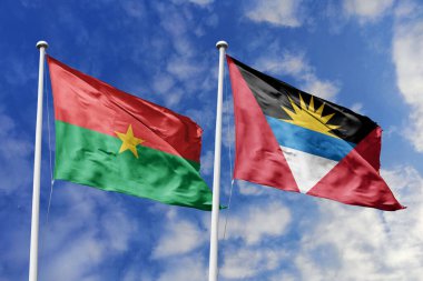 Burkina Faso ve Lihtenştayn 'ın Bayrakları Mavi Gökyüzüne Karşı Birlikte Dalgalanıyor, Diplomatik İlişkiler ve Uluslararası İlişkileri simgeliyor