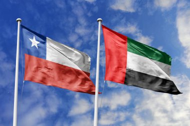 Şili ve Birleşik Arap Emirlikleri Bayrakları Birlikte Dalgalanıyor, Büyüyen Diplomatik ve Ekonomik İlişkileri sembolize ediyor.