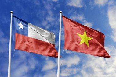 Şili ve Vietnam Bayrakları Birlikte Dalgalanıyor, Kıtalar Arasındaki Diplomatik ve Ticari İlişkileri sembolize ediyor.