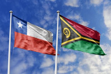 Şili ve Vanuatu Bayrakları Birlikte Dalgalanıyor, Farklı Uluslar Arasındaki Diplomatik İlişkileri sembolize ediyor.