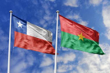 Şili ve Burkina Faso Bayrakları Parlak Mavi Gök Altında Dalgalanıyor Diplomatik İlişkiler ve Uluslararası Dostluğu simgeliyor