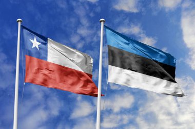 Flags of Chile and Estonia Waving Gracefully Against a Clear Blue Sky, Symbolizing Strong Diplomatic Ties and Friendship