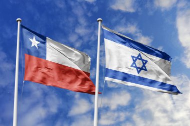 Şili ve İsrail Bayrakları Açık Mavi Gökyüzüne Karşı Gururla Dalgalanıyor, Uluslararası Diplomasi ve İşbirliği Temsilcisi