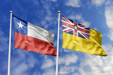 Flags of Chile and Niue Waving Proudly Against a Dynamic Blue Sky, Symbolizing Trans-Pacific Partnership and Global Ties